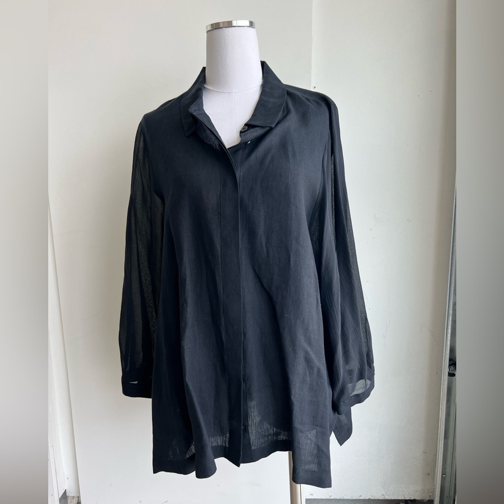 Marina Rinaldi black linen shirt with chiffon sleeves